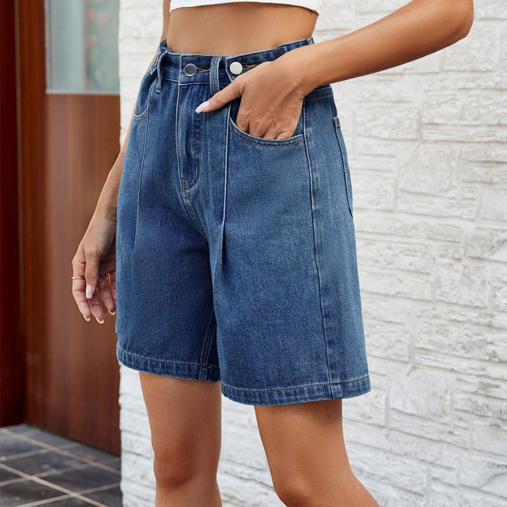 Bermuda en denim pour femmes, coupe droite style vintage bleu - Kendra