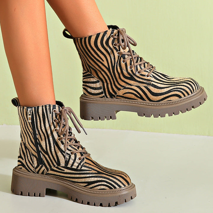 Bottines d'hiver pour femmes avec lacets et imprimé animal - Samantha