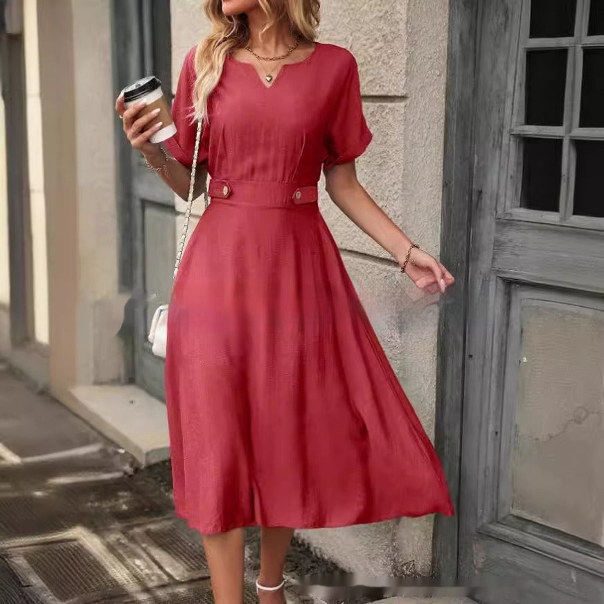 Robe midi pour femme avec taille ajustée dans un style fluide et élégant - Renata