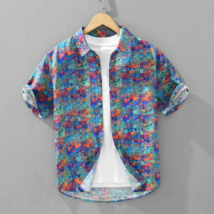 Chemise décontractée en coton imprimé abstrait pour hommes - Damien