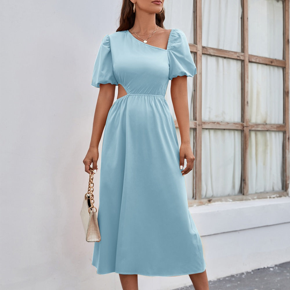 Robe midi femme à encolure asymétrique style élégant - Mariela