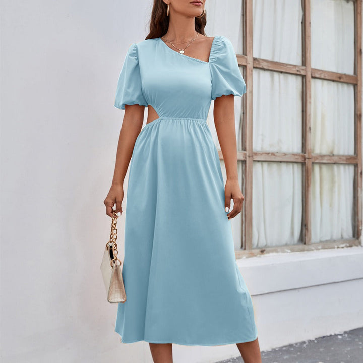 Robe midi femme à encolure asymétrique style élégant - Mariela