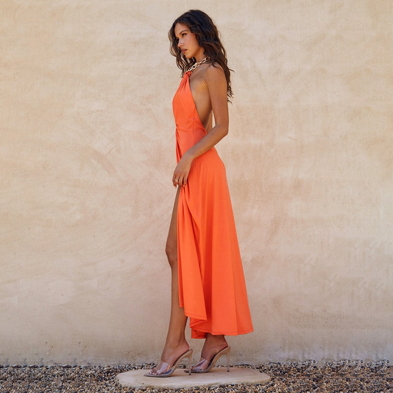 Robe longue décolletée avec ruchés et fente sur le devant pour femmes - Eliana