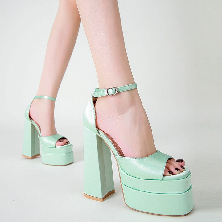 Sandales à talons larges en satin pour femmes - Valeria