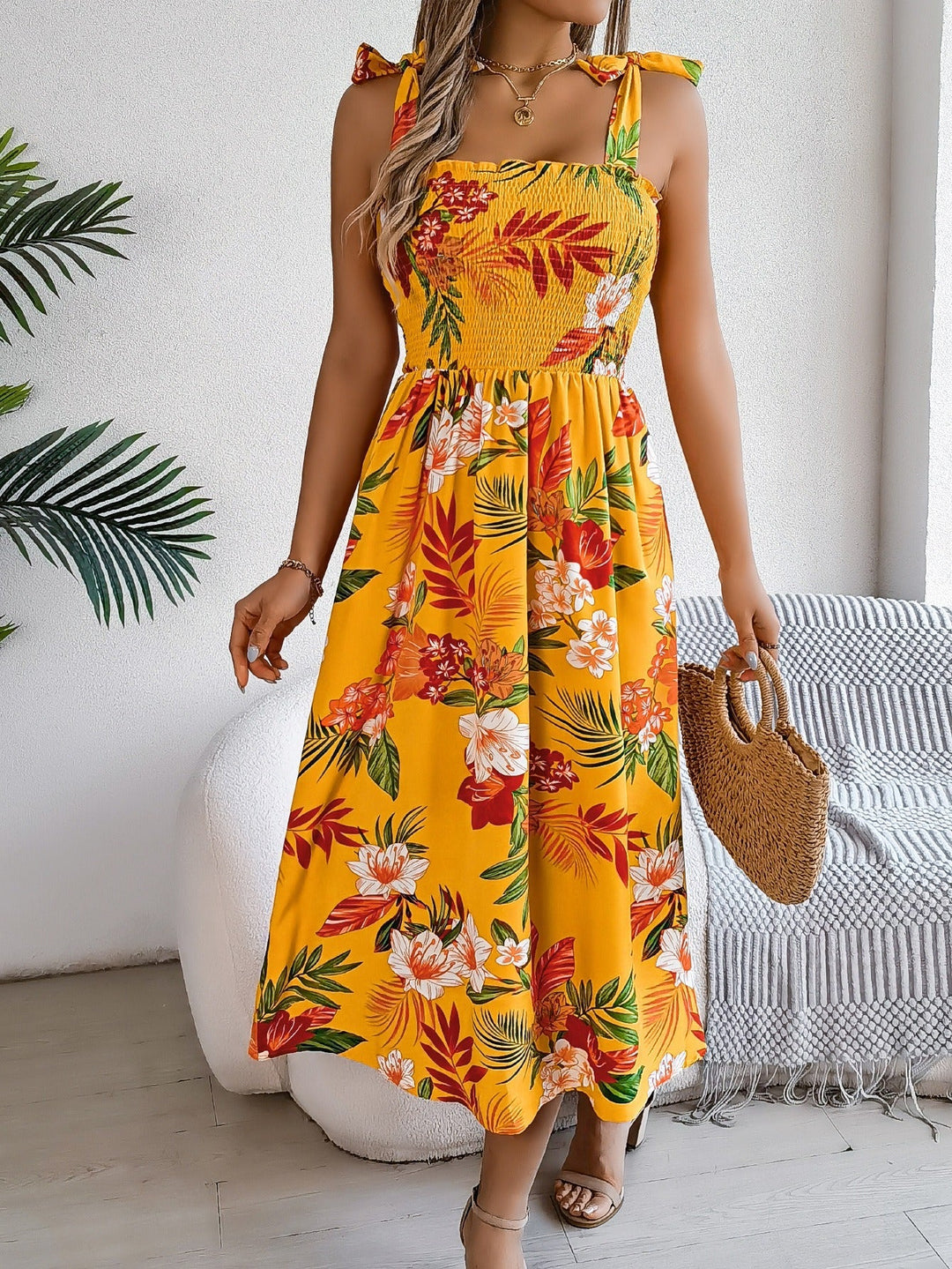 Longue robe bustier à imprimé floral tropical pour femme - modèle Kailani