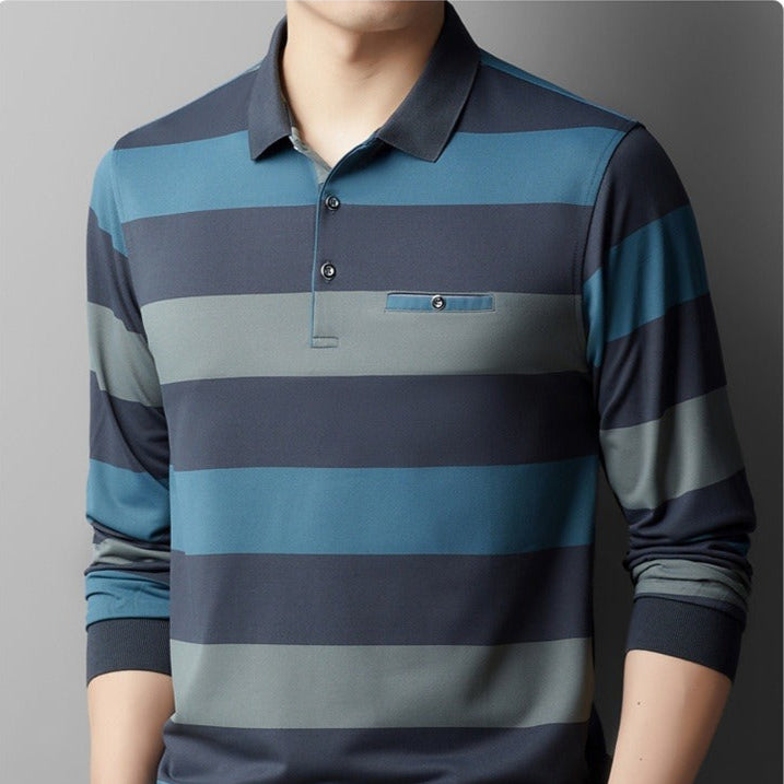 Polo homme à larges rayures en tissu extensible de style décontracté - Damian