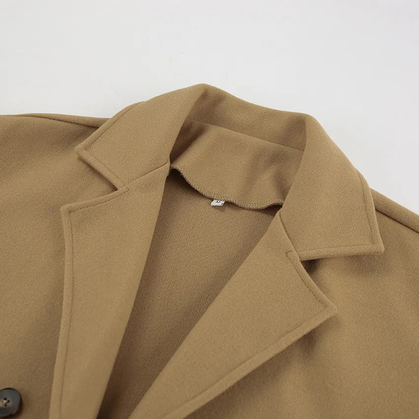 Gali - Manteau Élégant en Laine Marron mi-long à Double Boutonnage