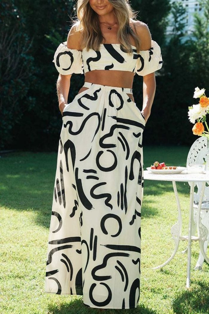 Ensemble deux pièces pour femme avec imprimé artistique encolure bardot - Eloisa