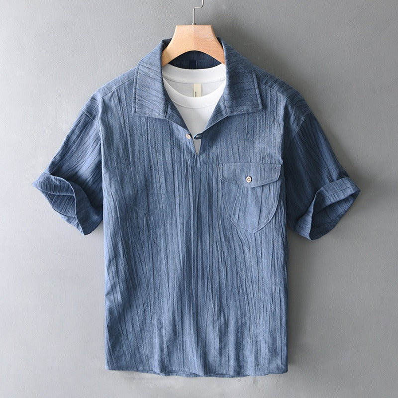 Chemise homme à manches courtes en coton lin style rétro - Adriano