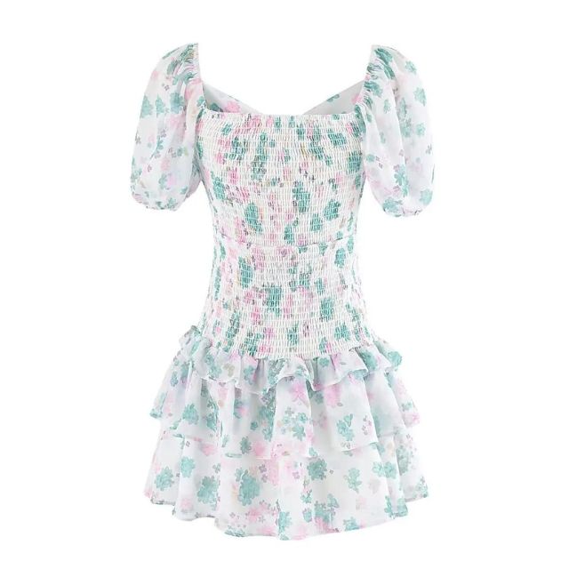 Fioby - Mini-robe florale à volants et manches bouffantes