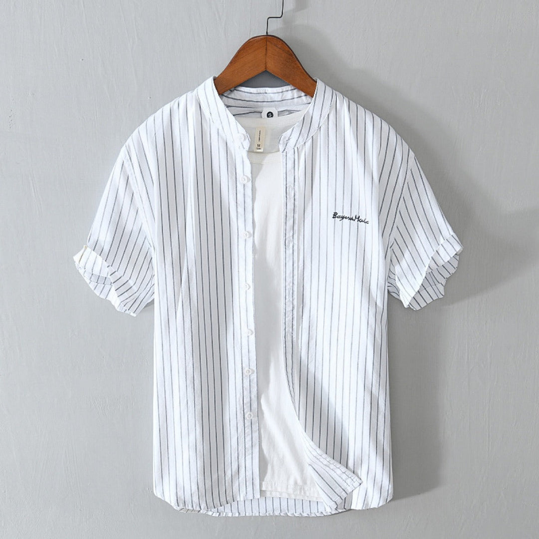 Chemise décontractée à rayures verticales et broderie minimaliste pour hommes - Nolan