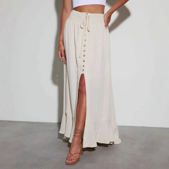 Jupe longue en lin pour femme, fendue sur le devant, style fluide - Martina