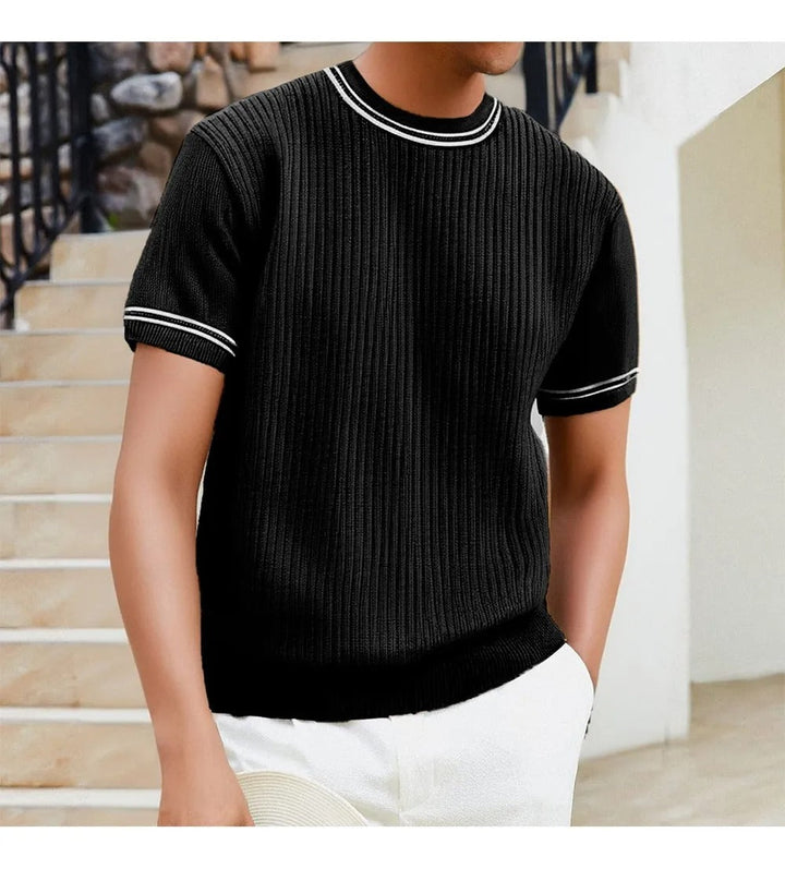 T-shirt homme en maille côtelée col rond style décontracté - Elias
