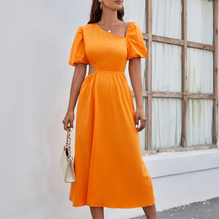 Robe midi femme à encolure asymétrique style élégant - Mariela