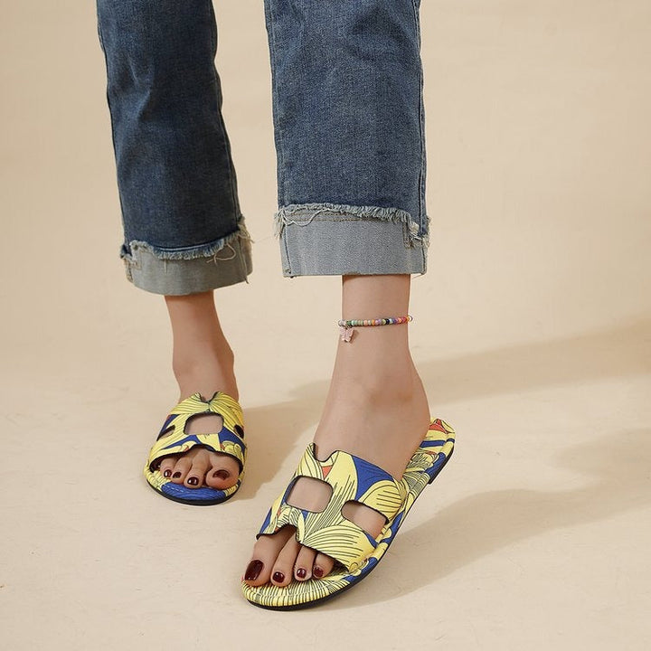 Sandales plates pour femmes au design tropical multicolore - Kaia