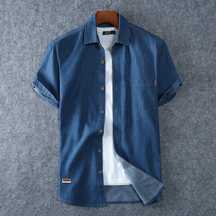 Chemise en denim pour hommes, manches courtes, coton bleu - Denver