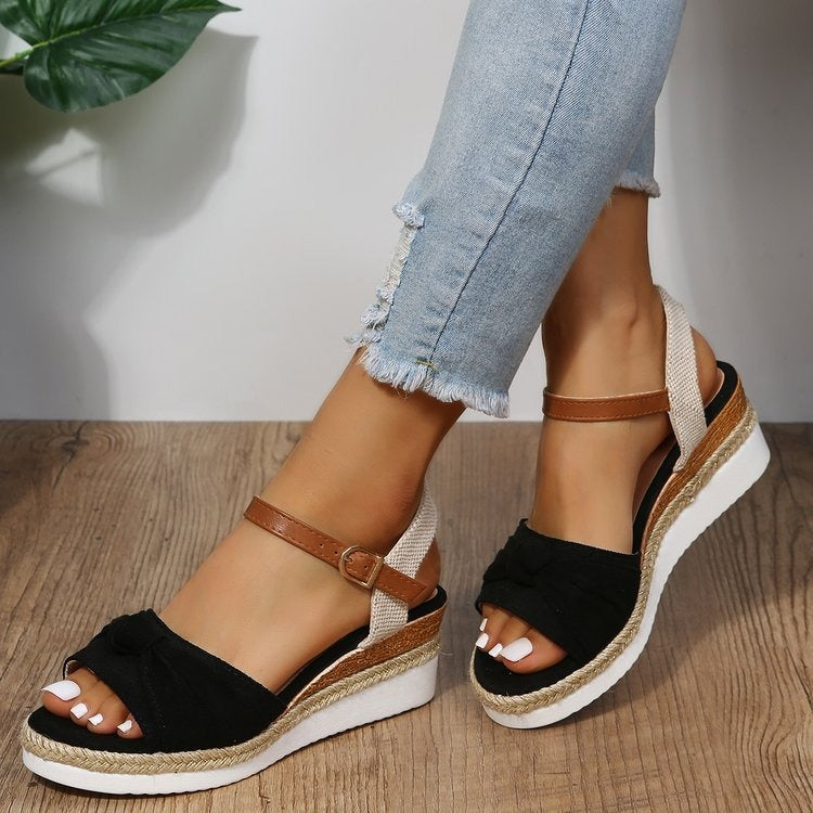 Sandales en toile pour femmes avec nœud de style plateforme décontracté - Beatriz
