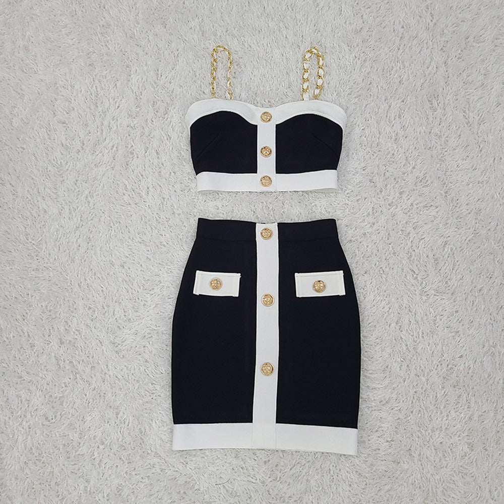 Mini robe pour femme en tissu structuré avec boutons décoratifs - Valeria