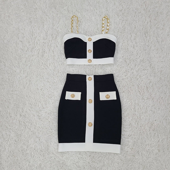 Mini robe pour femme en tissu structuré avec boutons décoratifs - Valeria