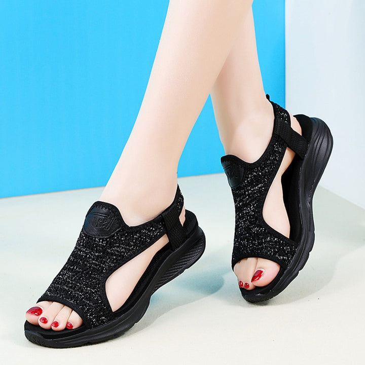Sandales de sport pour femmes à semelle légère en tissu respirant noir - Naira