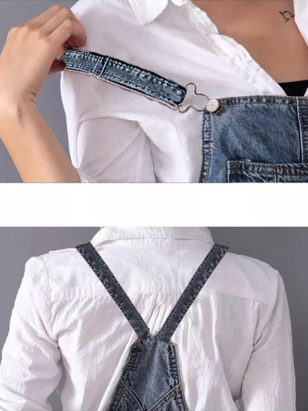 Robe à bavette en jean distressed avec fente dans le dos - Lara