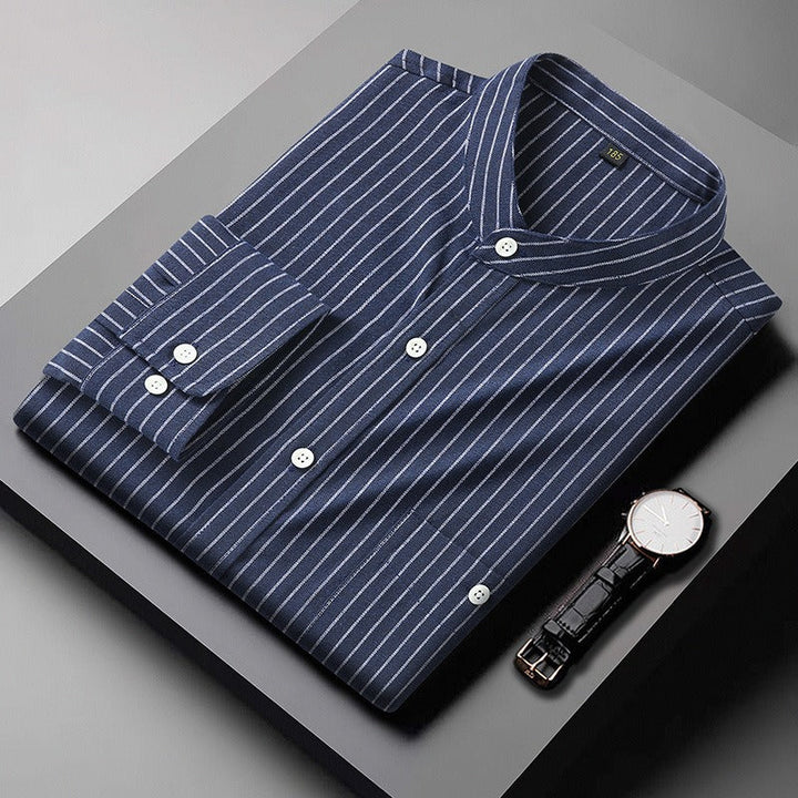 Chemise homme à rayures verticales et col mao, style décontracté - Iker