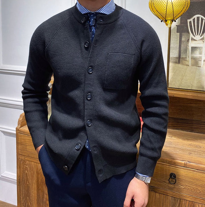 Cardigan à col rond en tricot serré de qualité supérieure pour hommes - Darien