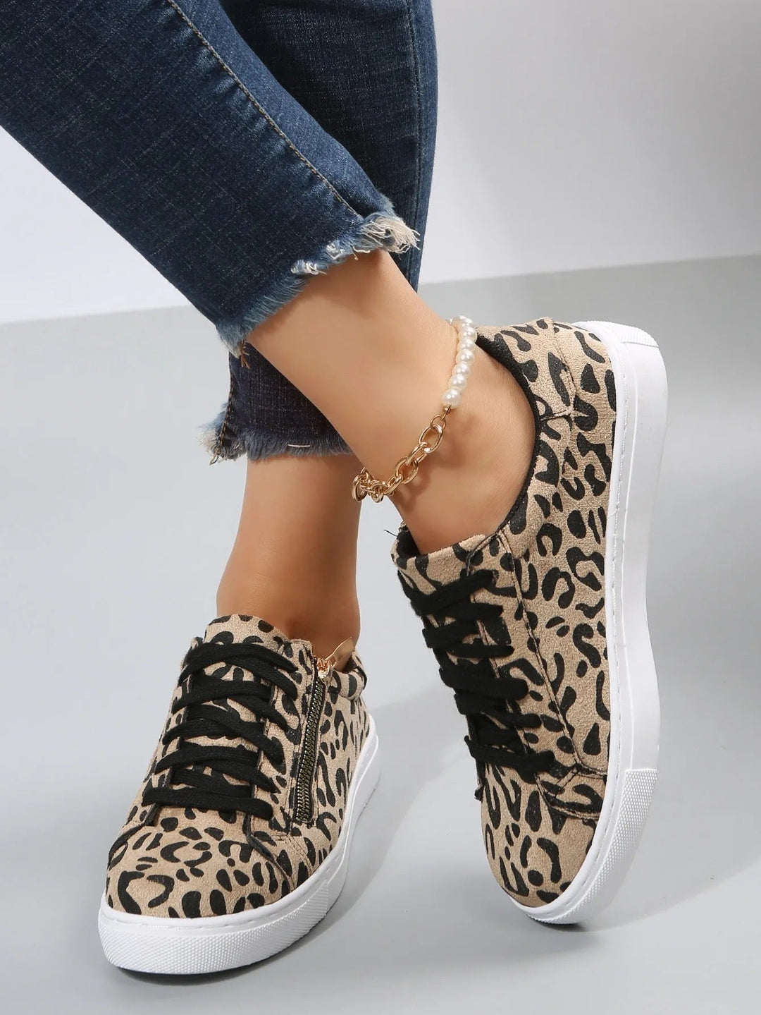 Baskets décontractées à imprimé animalier pour femmes avec fermeture éclair latérale - Camila
