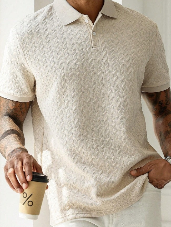 Polo texturé géométrique crème pour hommes - Edgar