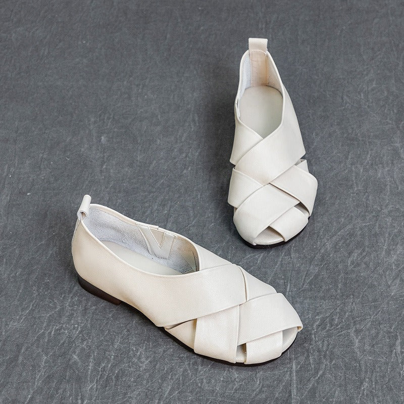 Chaussures plates à bout ouvert pour femme, noires, élégantes - Nayra