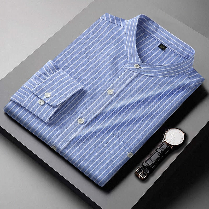 Chemise homme à rayures verticales et col mao, style décontracté - Iker