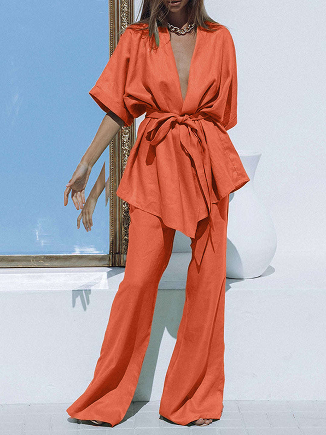 Gema - Ensemble pantalon deux pièces noué surdimensionné