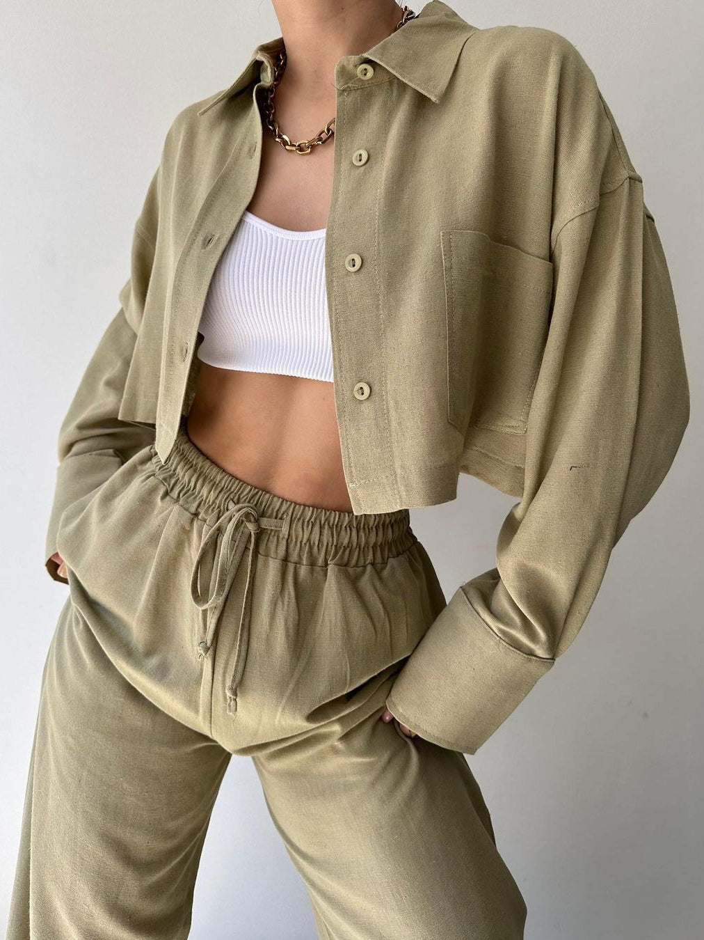Vilma - Ensemble deux pièces - Top zippé à col et pantalon à cordon de serrage