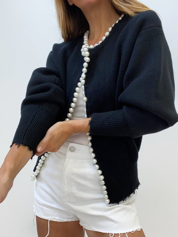 Cardigan tricoté pour femmes avec garniture en perles - Ailvina