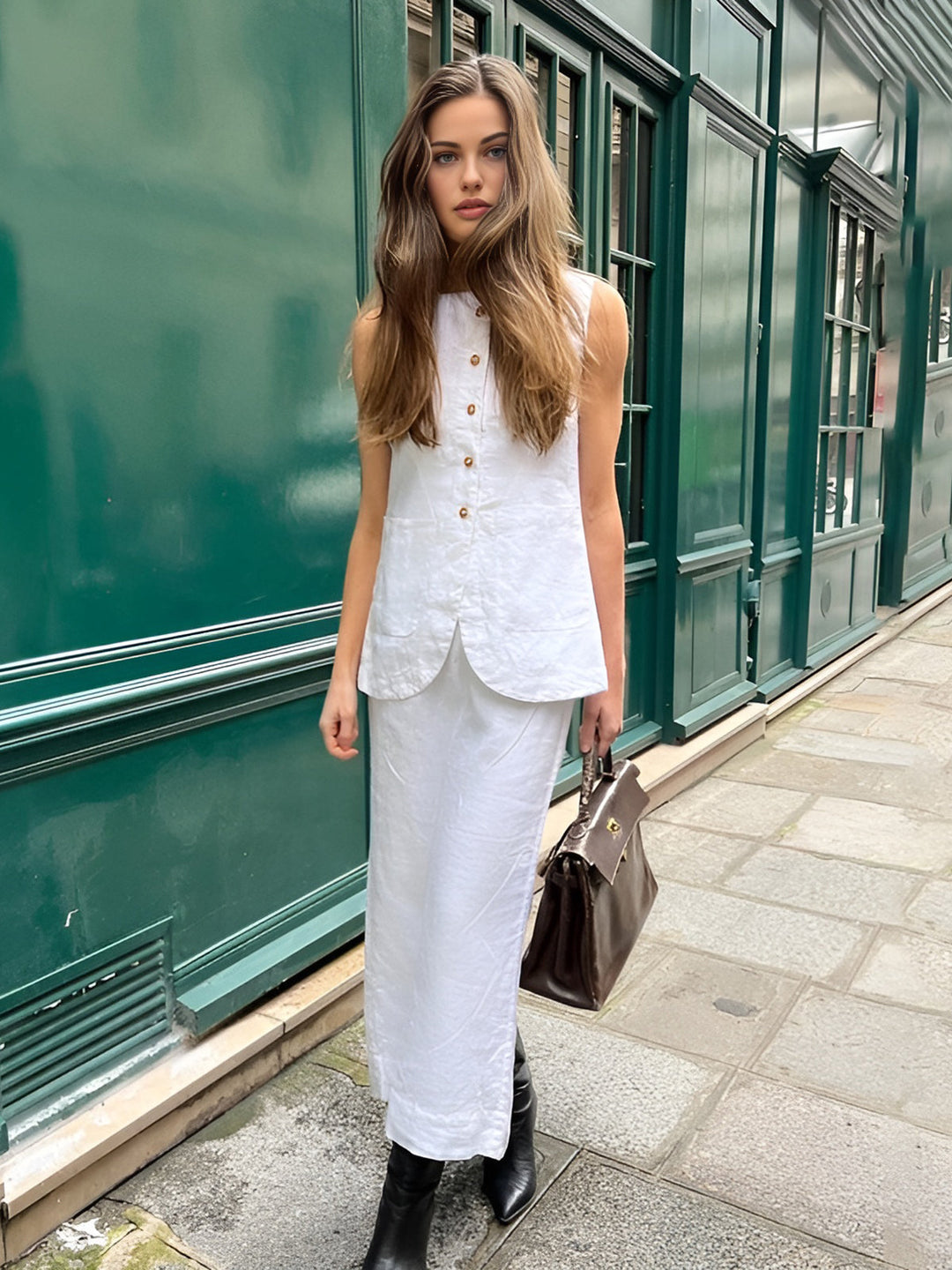Xiomara - Ensemble jupe à col carré blanc chic