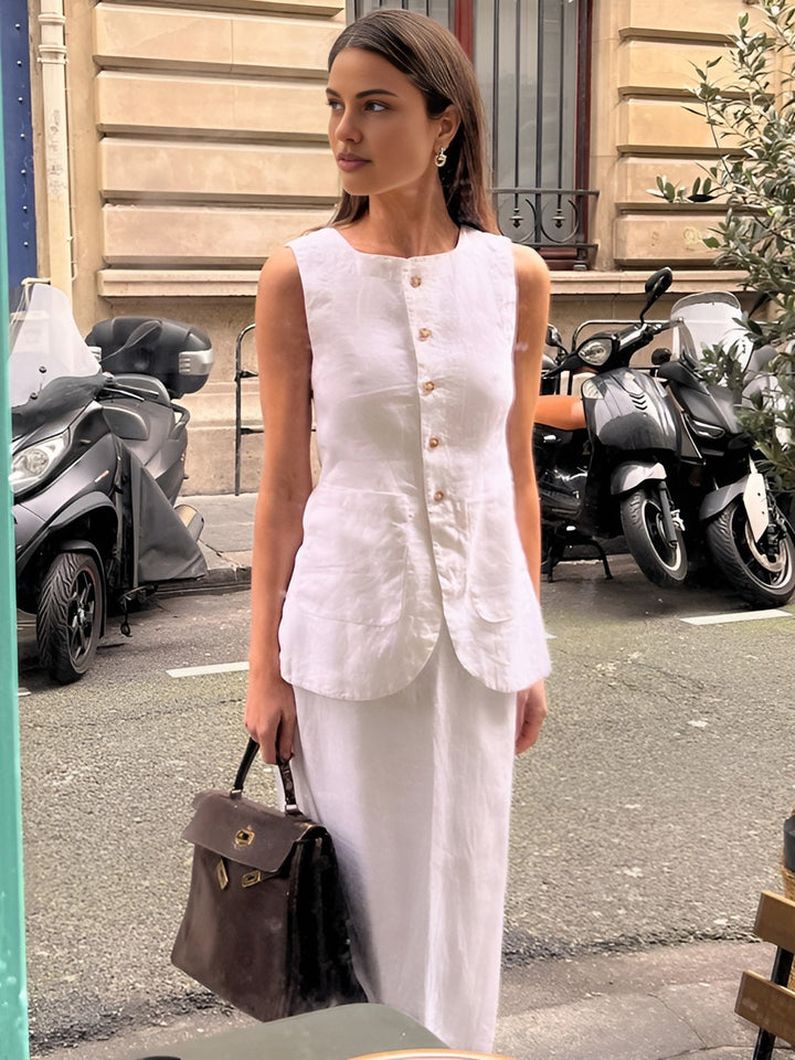 Xiomara - Ensemble jupe à col carré blanc chic
