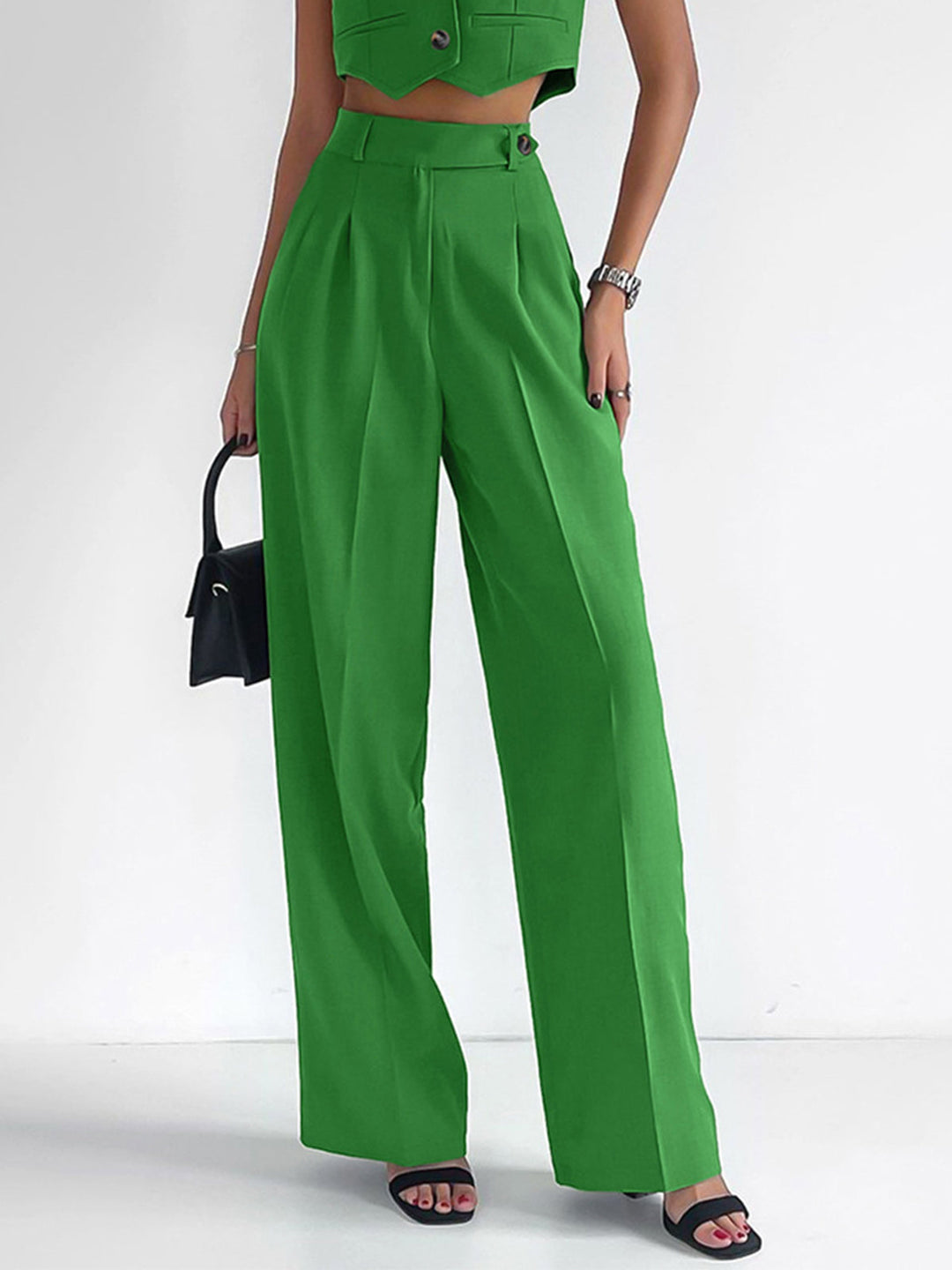 Velia - Ensemble gilet et pantalon unis à boutons