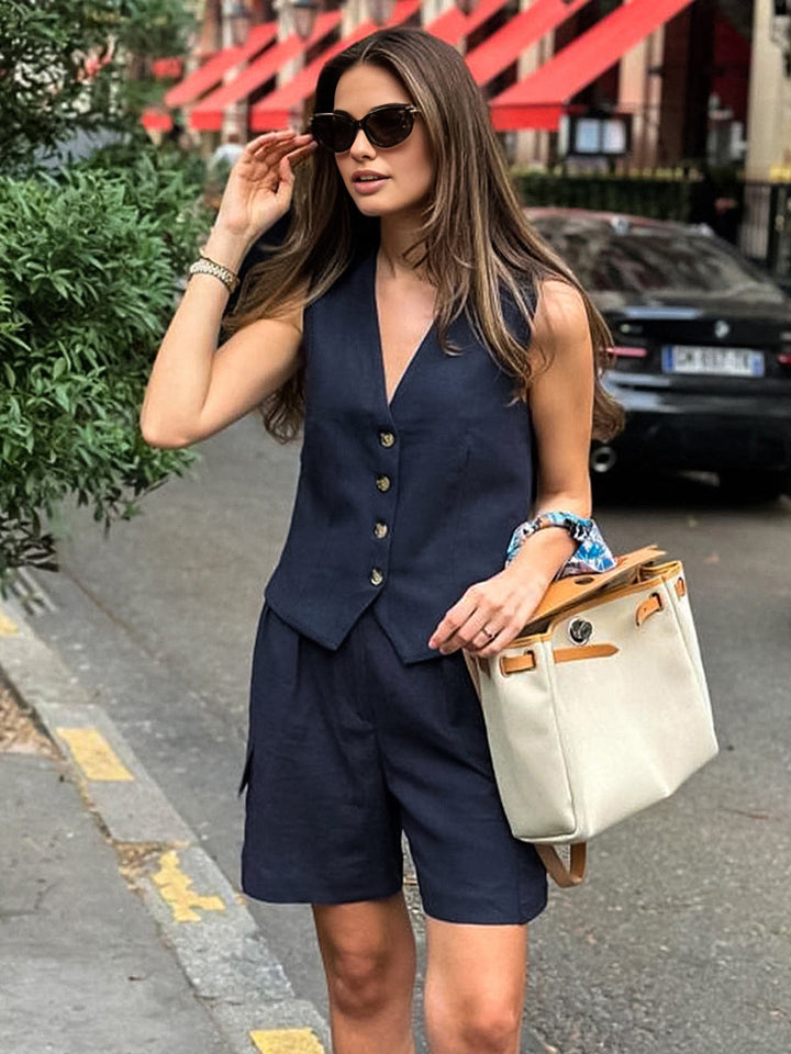 Cecy - Ensemble short et top tailleur à la coupe décontractée
