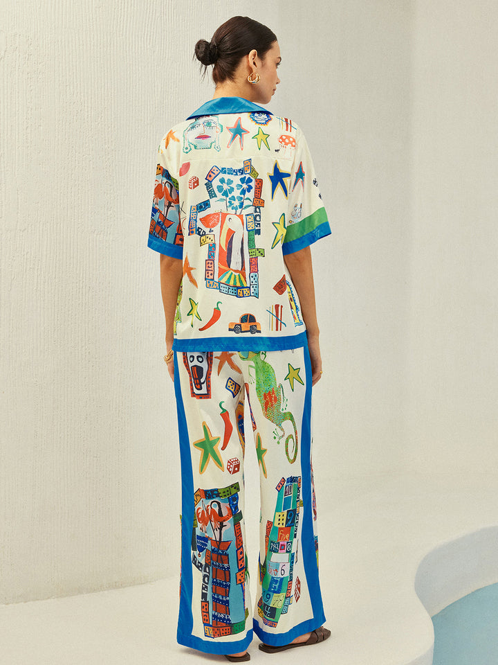 Selma - Ensemble pantalon imprimé à bordures contrastées