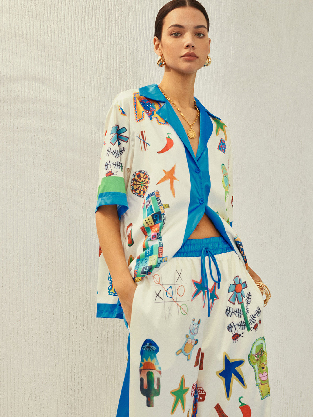 Selma - Ensemble pantalon imprimé à bordures contrastées
