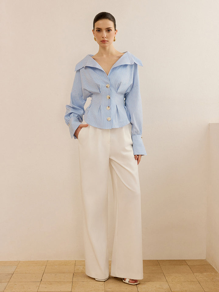 Chemisier rayé à col large pour femme - Anny