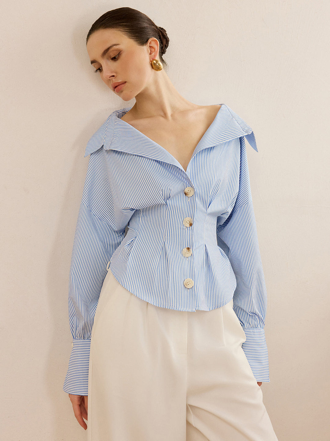 Chemisier rayé à col large pour femme - Anny