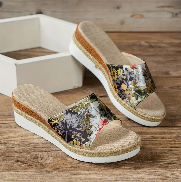Femke - Sandales à talon compensé pour femmes avec motif floral
