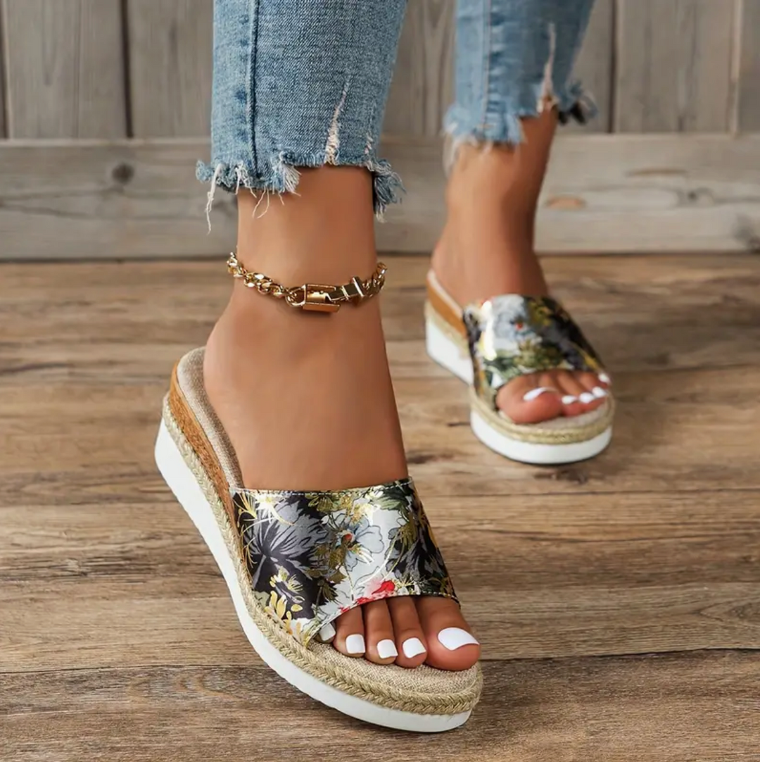 Femke - Sandales à talon compensé pour femmes avec motif floral