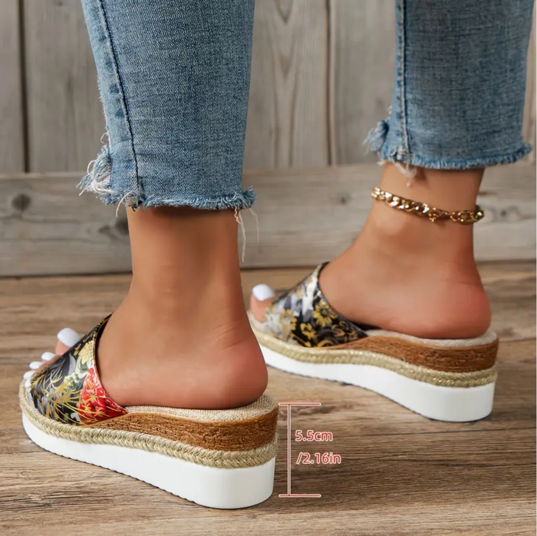 Femke - Sandales à talon compensé pour femmes avec motif floral