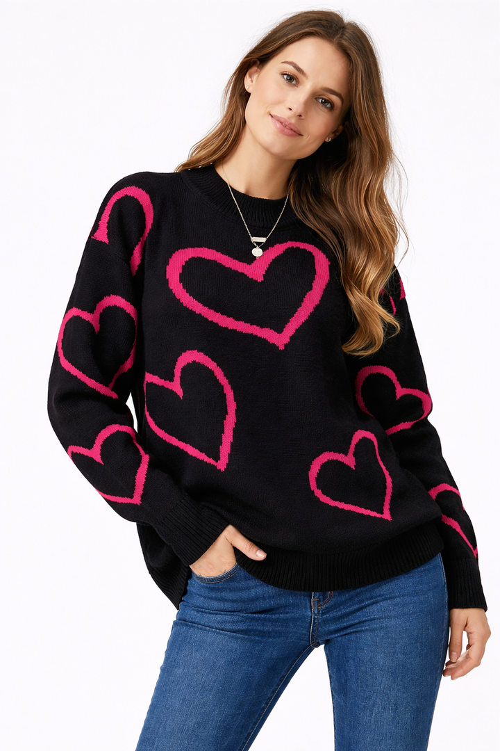 Pull tricoté avec des cœurs pour femmes - Karsvi