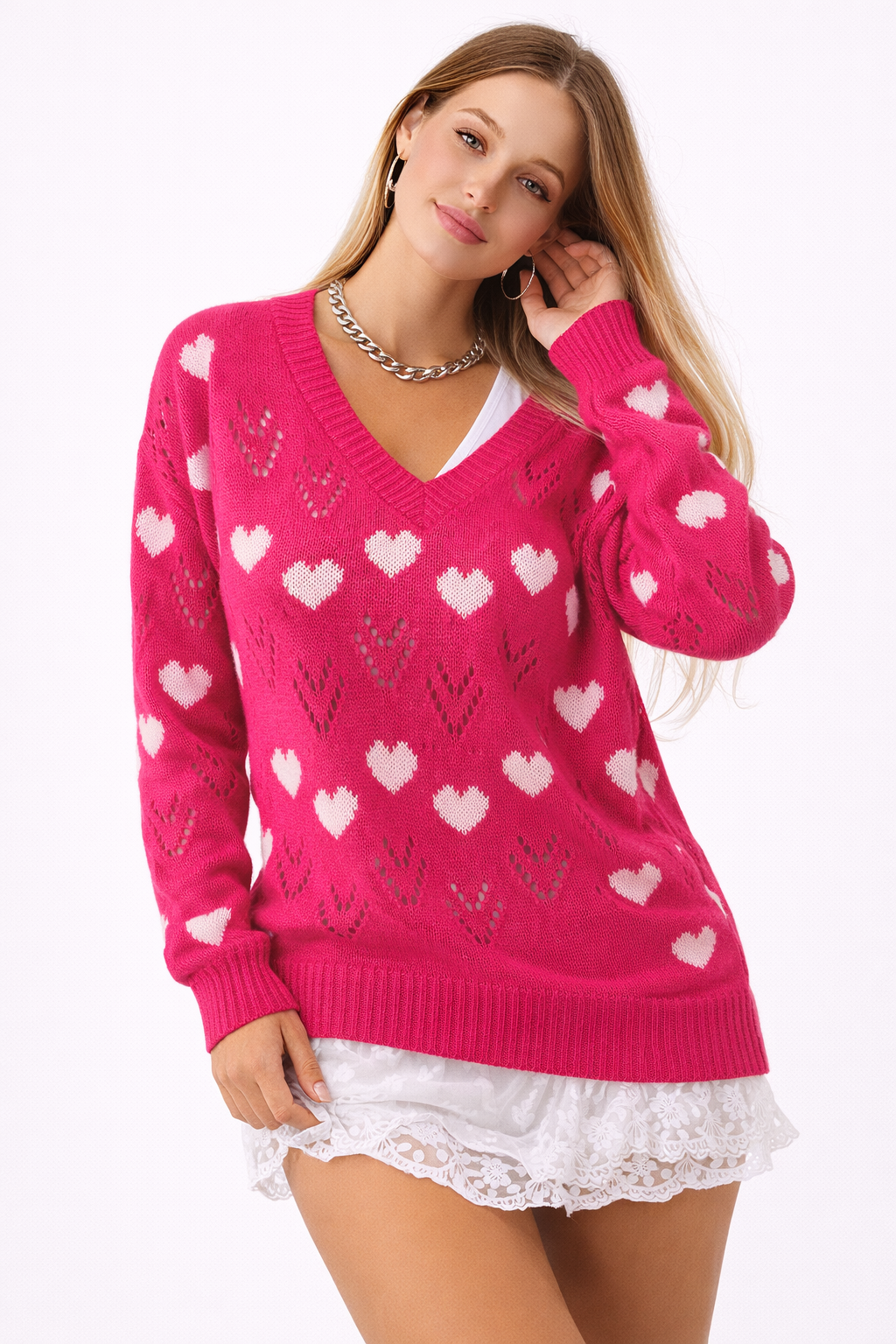 Pull en maille à col en V pour femmes - Svala