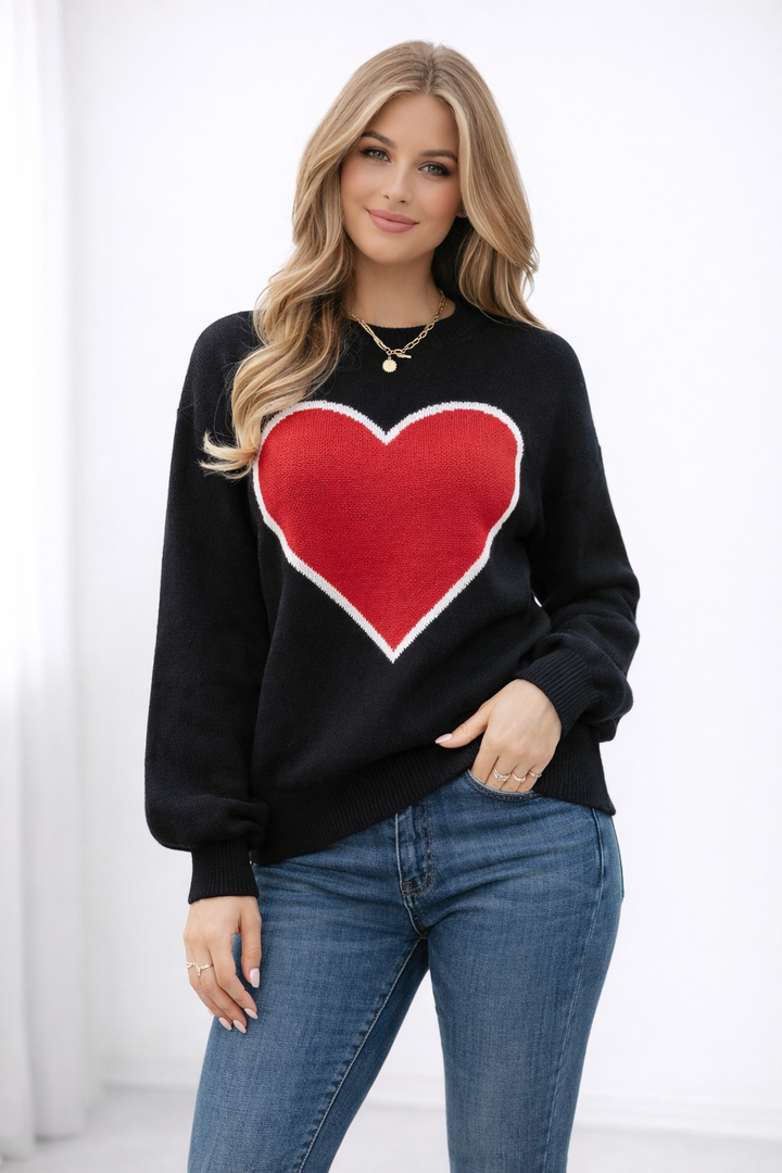 Pull-over pour femmes avec motif en forme de cœur et col rond - Rune