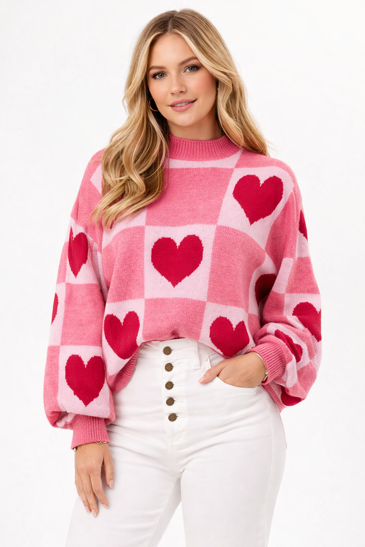 Pull tricoté femme imprimé cœur - Alvéra