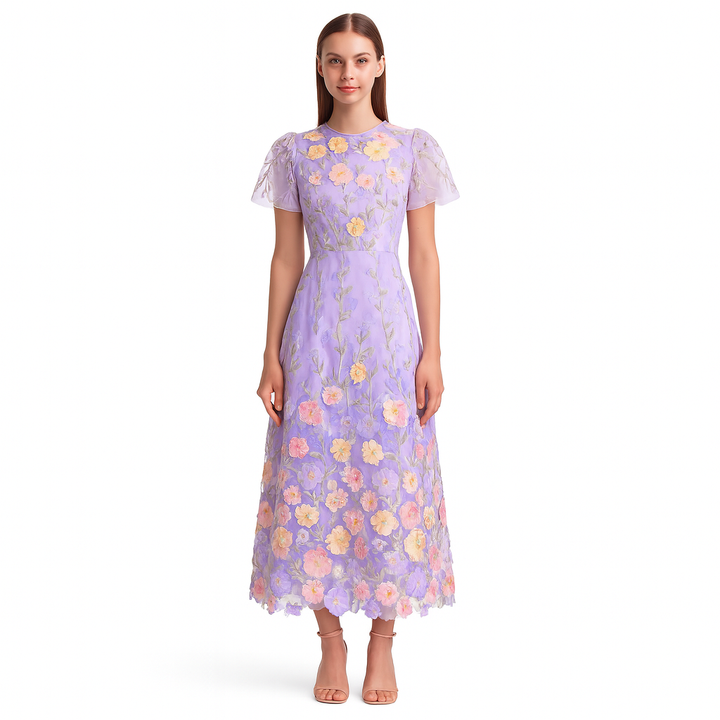 Robe longue fleurie brodée femme - Fiorella